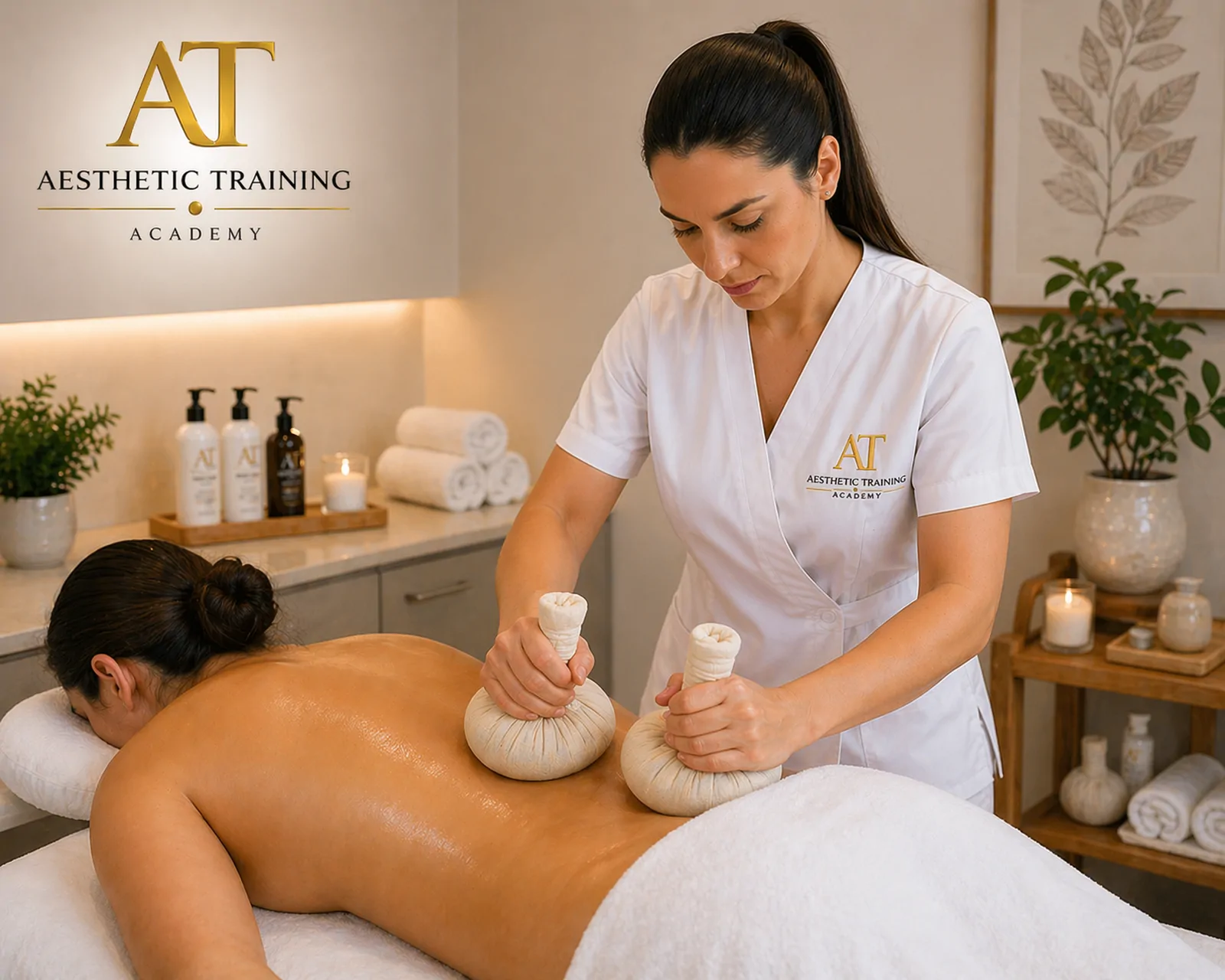 Massagem com Pindas — curso na Aesthetic Training Academy
